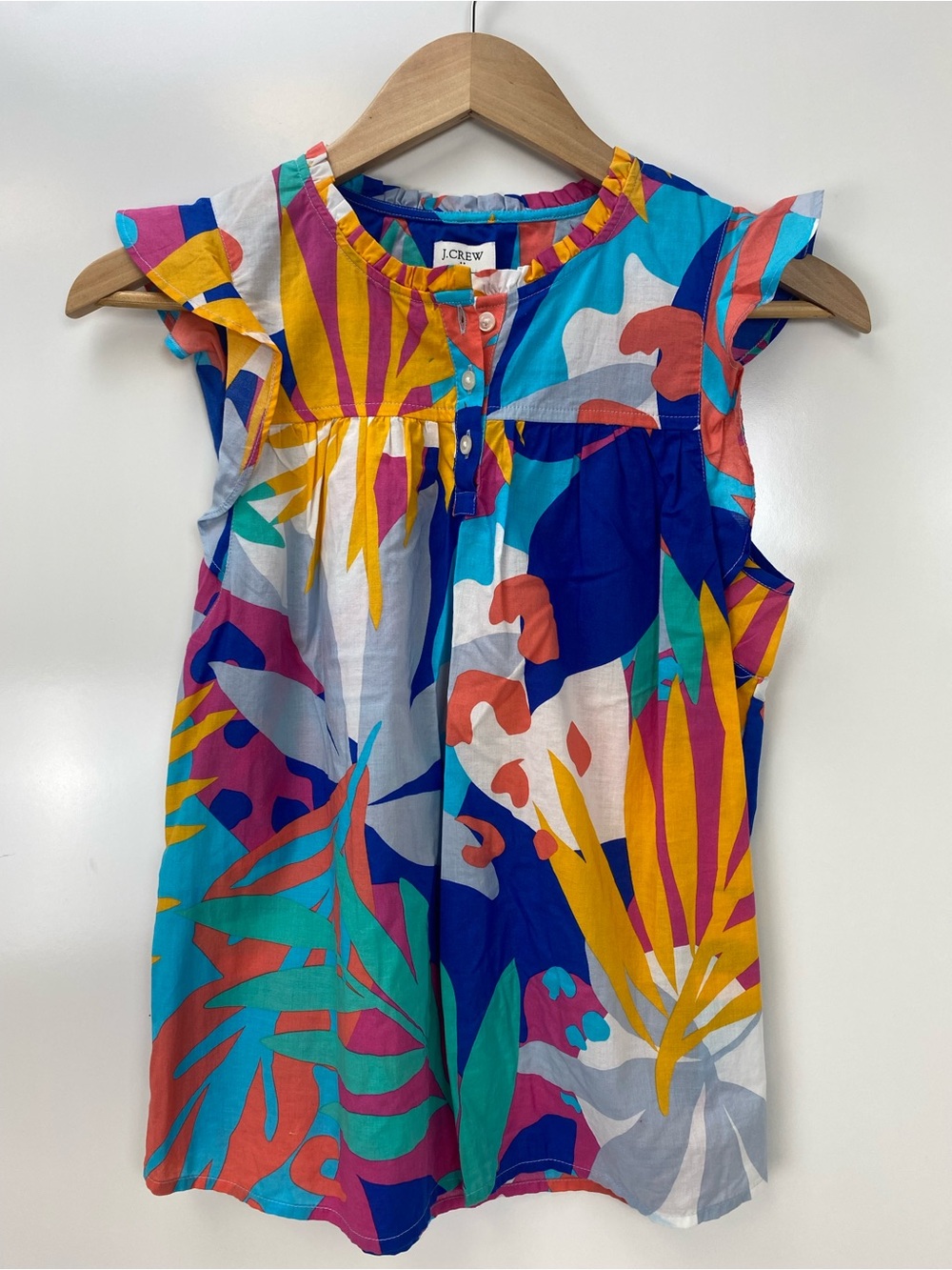 J. Crew Multicolor Tropical Flutter-Sleeve Blouse